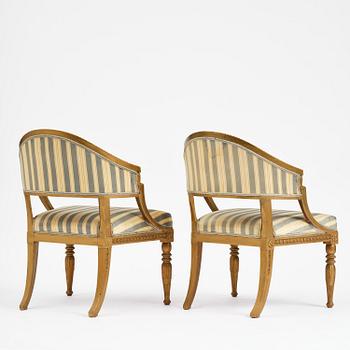 A pair of late Gustavian open armchairs attributed to E. Ståhl (master in Stockholm 1794-1820).