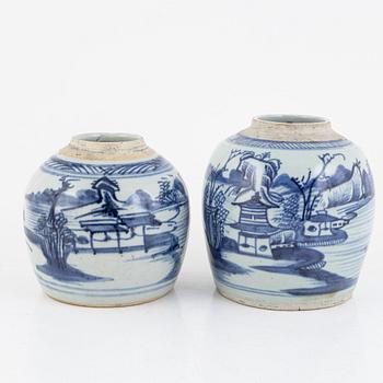 Two Chinese blue and white jars, Qing dynasty, 19th century.