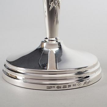 A pair of silver candlesticks by Meya Lerible for Mema, Linköping 1994.