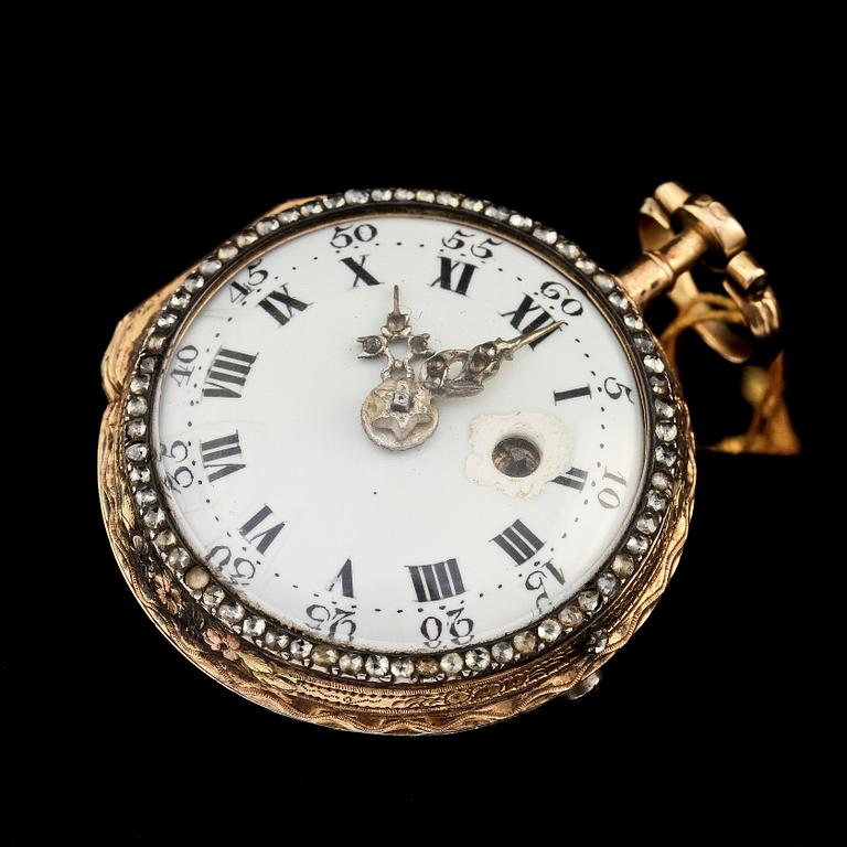 FICKUR, bl a. 18k guld samt fasettslipade stenar,  Le Roy, Paris, sekelskiftet 1800.