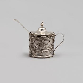 SENAPSKANNA, silver, Melchior Faust, Göteborg, gustaviansk, 1791, vikt 120 gram.