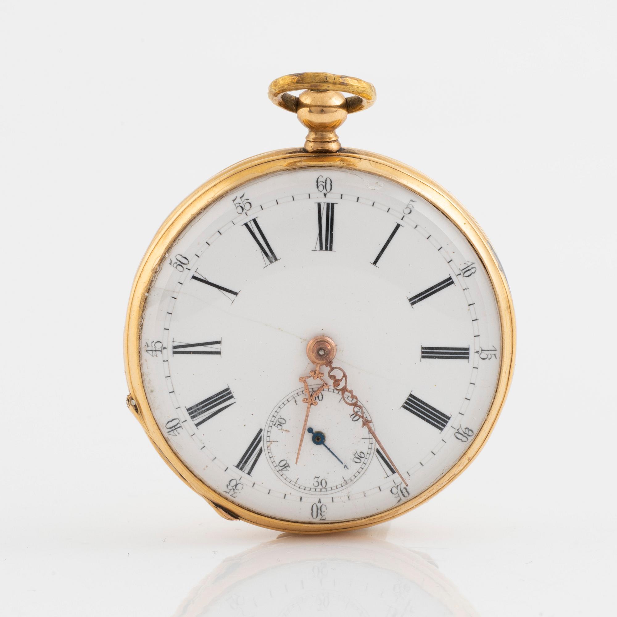 Pocket watch, 18K gold, 37 mm.