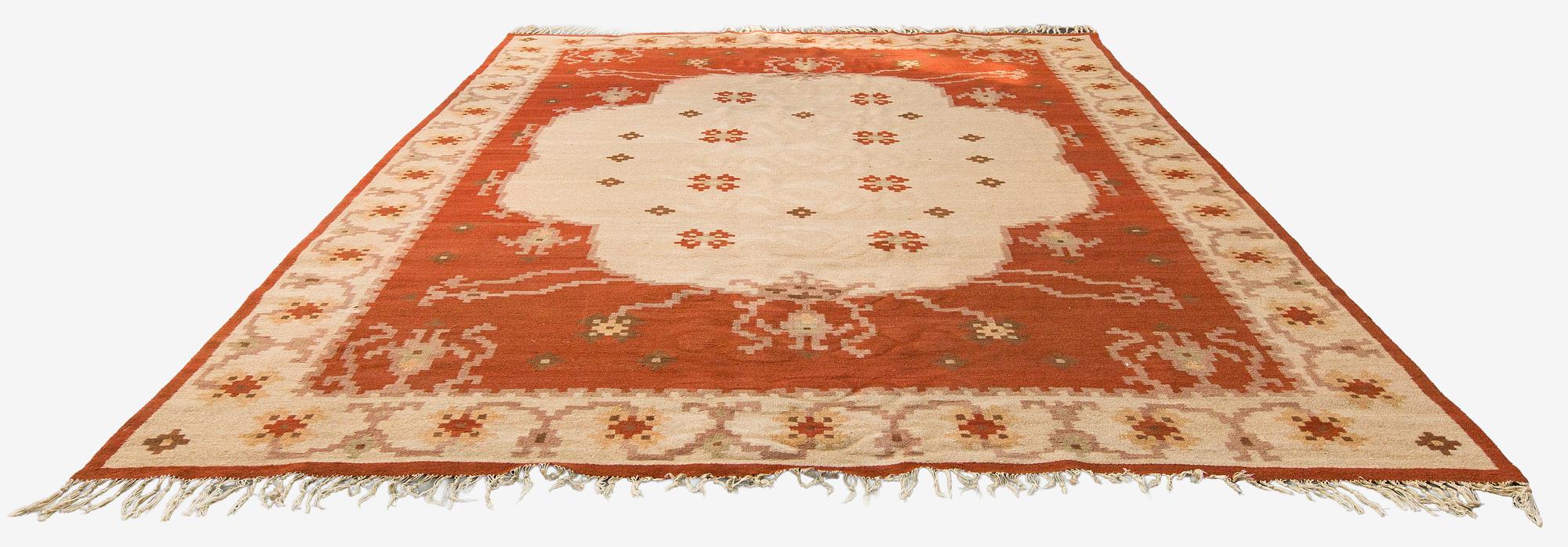 A Finnish flat weave carpet , possibly Orkamo Oy, Finland. Circa 400 x 300 cm.