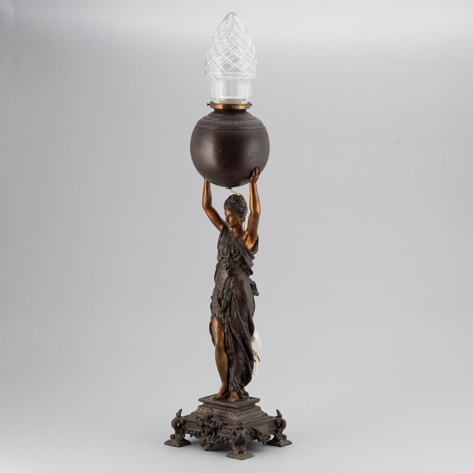A spelter table light, circa 1900.
