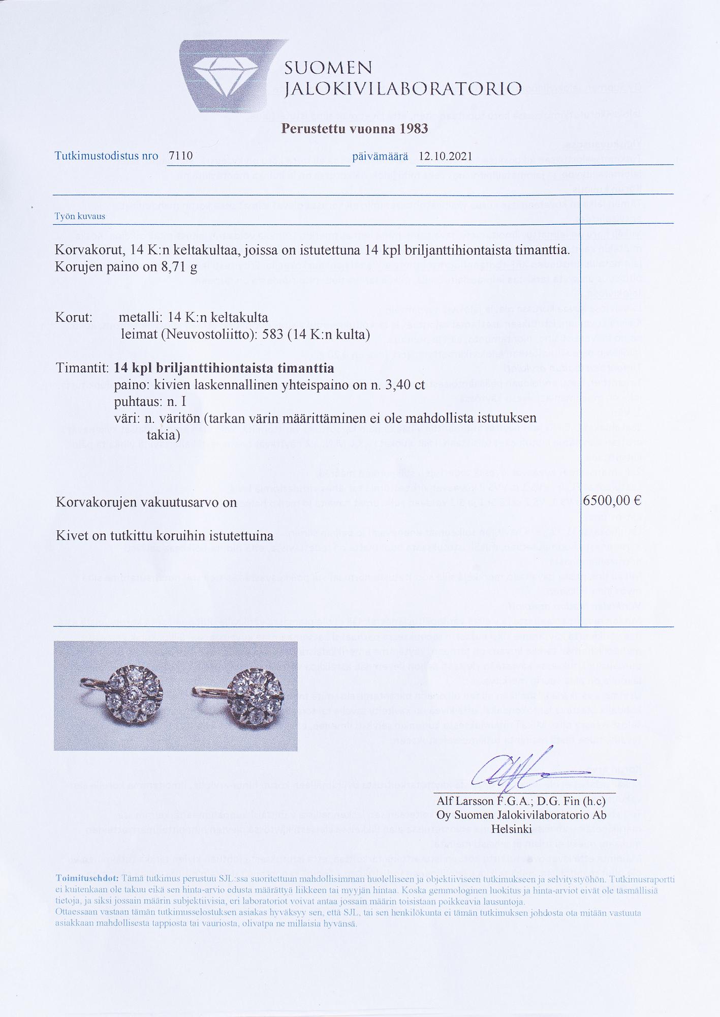 Örhängen, 14k guld, diamanter ca 3.40 ct tot. Sovjetunionen.