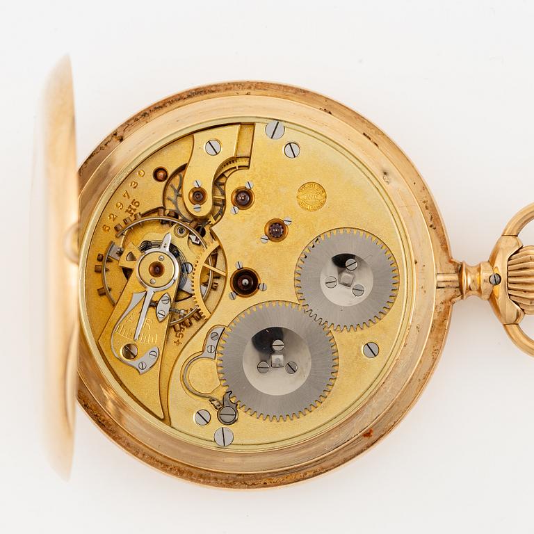 IWC, pocket watch, hunter, 14K gold, 52 mm.