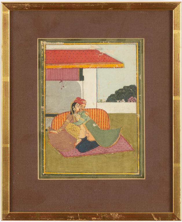 Oidentifierad konstnär, Erotiska scener, Indien, 1900-tal. Tre stycken.