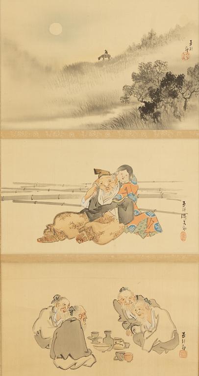 A Japanese scroll painting, ink and colour on paper, signed Koseki (1807-1884).