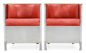 36. A pair of Mats Theselius 'Aluminium/Theselius' aluminium, birch and red leather armchairs, Källemo AB.
