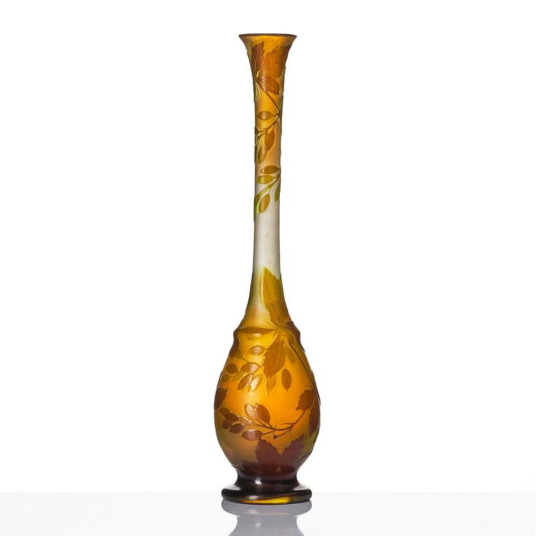 Emile Gallé, a set of two Art Nouveau cameo glass vases, Nancy, France.
