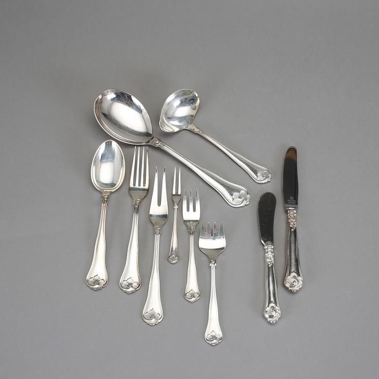 BESTICK, 55 delar, silver, Sachsisk modell, bl a Cohr, Danmark. Total vikt med stålblad ca 2220 gram.