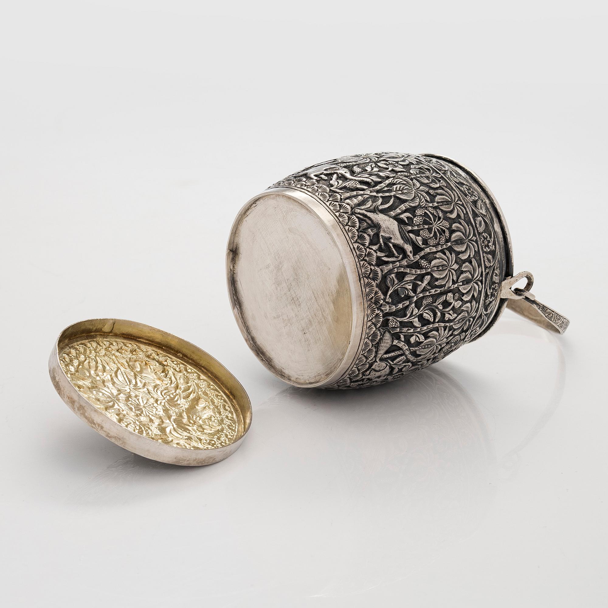 A late 19th-century silver parcel-gilt jar, India.