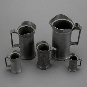 SAMLING TENNSTOP, 5 delar, engelska stämplar, 1800-tal.