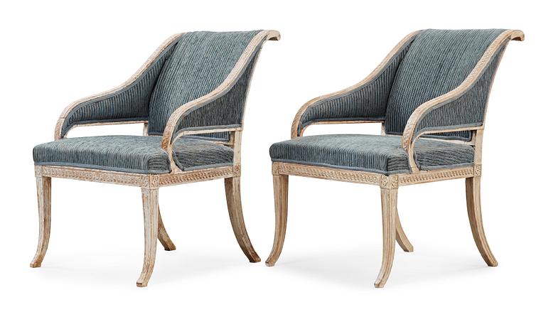 A pair of late Gustavian circa 1800 armchairs.