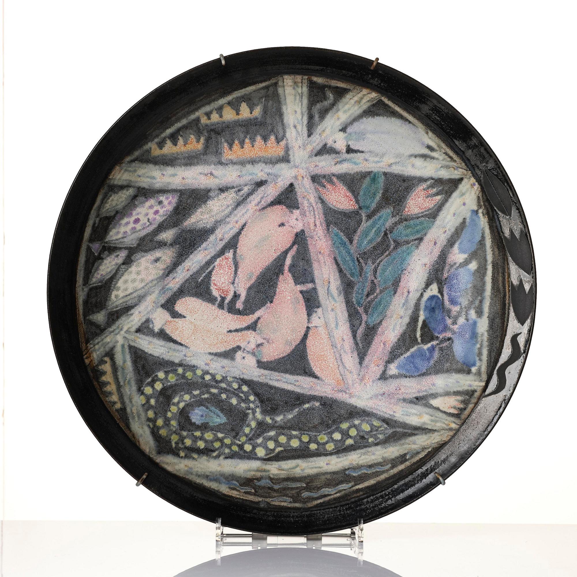 Eva Bengtsson, a large stoneware decorative dish, own studio, Frillesås.