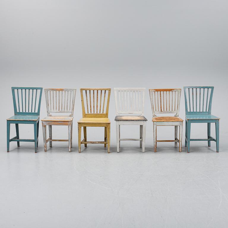 Six matched chairs, 19th Century.