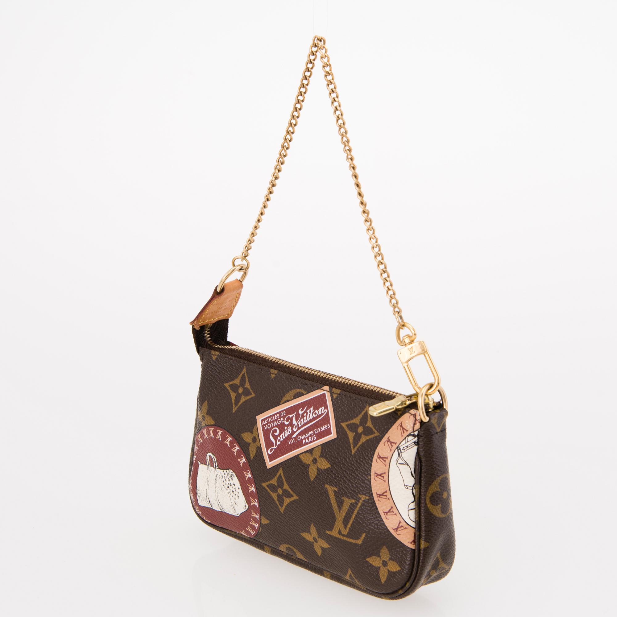 LOUIS VUITTON Silk Scarf with Monogram Patch Mini Pochette Bag.