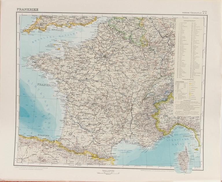 VÄRLDSATLAS, 1920-tal, oinramad.