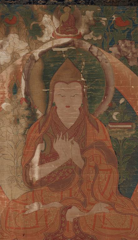 THANGKA, Tsong Khapa, tibeto-kinesisk, 1700-tal/tidigt 1800-tal.