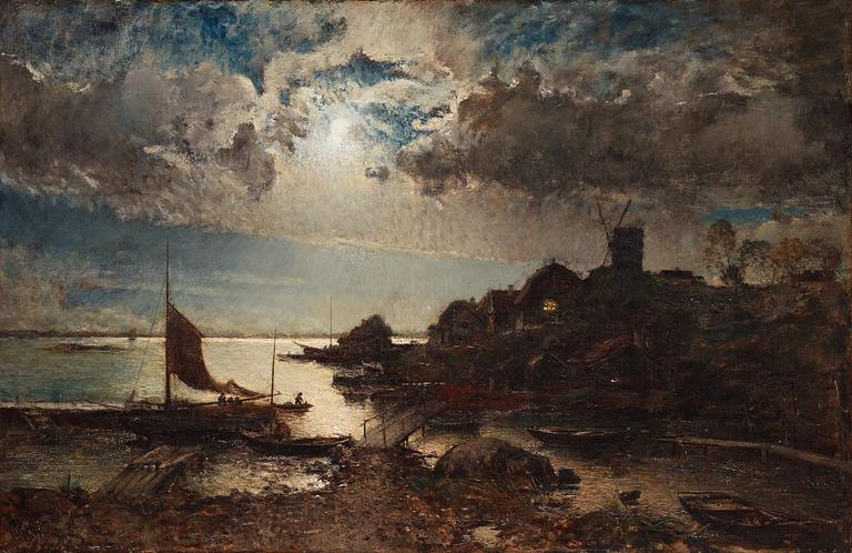 Alfred Wahlberg, Moonlit view from Vaxholm, Sweden.