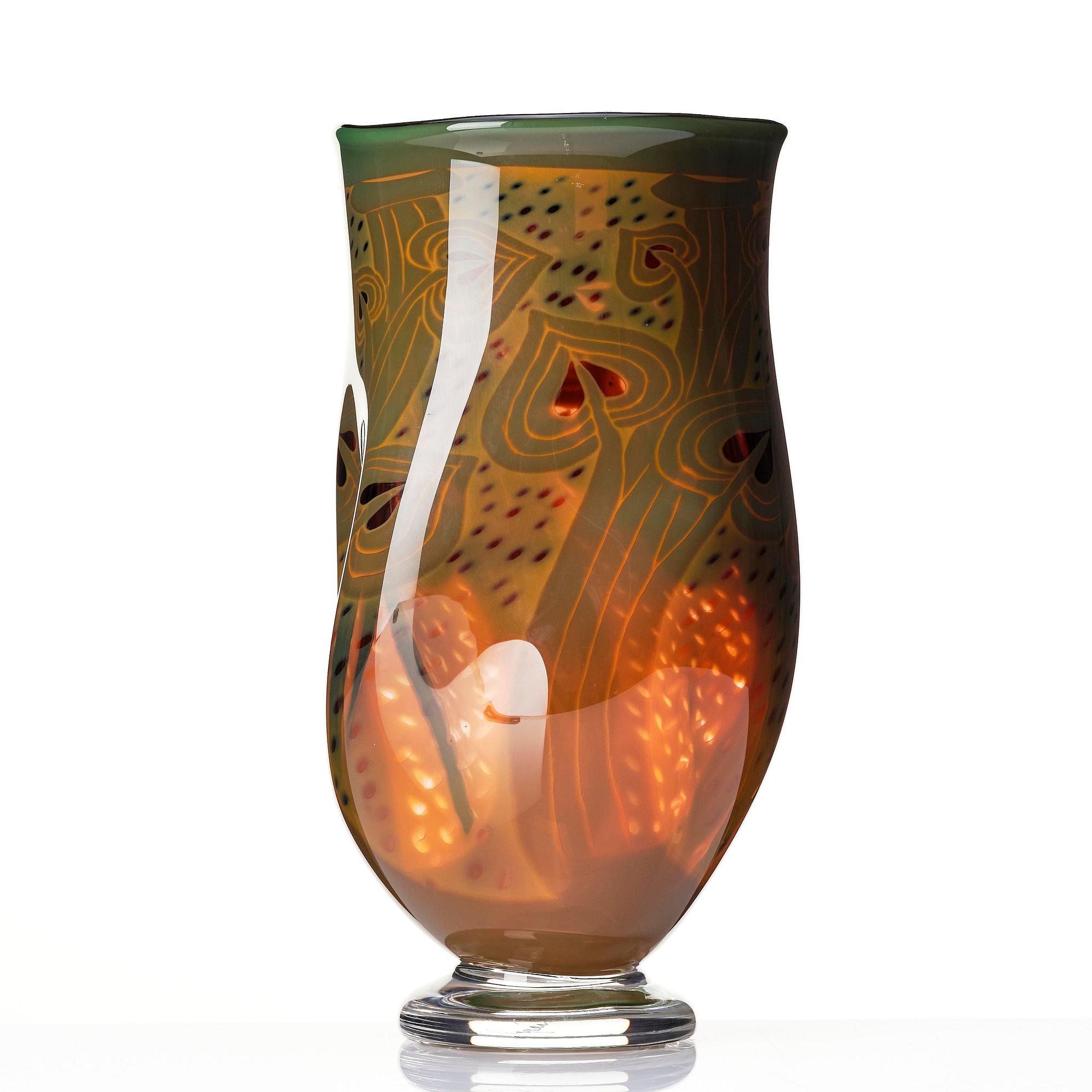Gunnar Cyrén, a graal glass vase, Orrefors, Sweden, 1989.