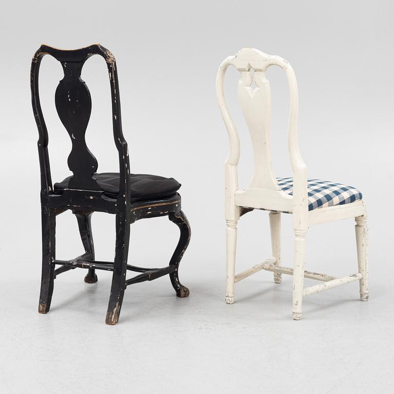 Two 18th century chairs, one Rococo and one Gustavian.