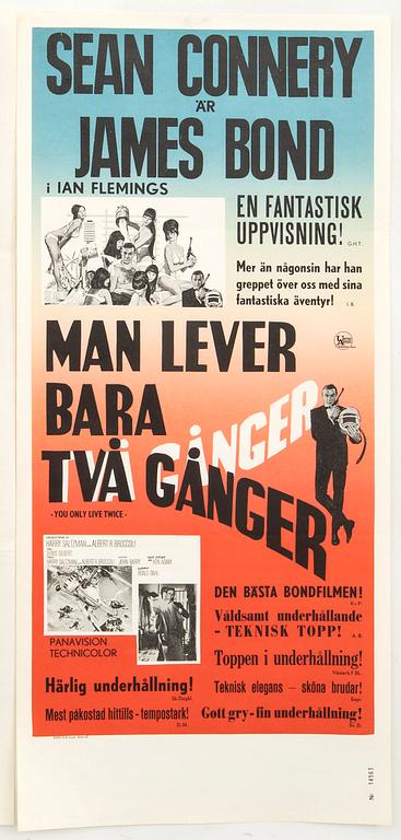 A Swedsih movie poster James Bond "Man lever bara två gånger" (You only live twice) 1967 numbered.