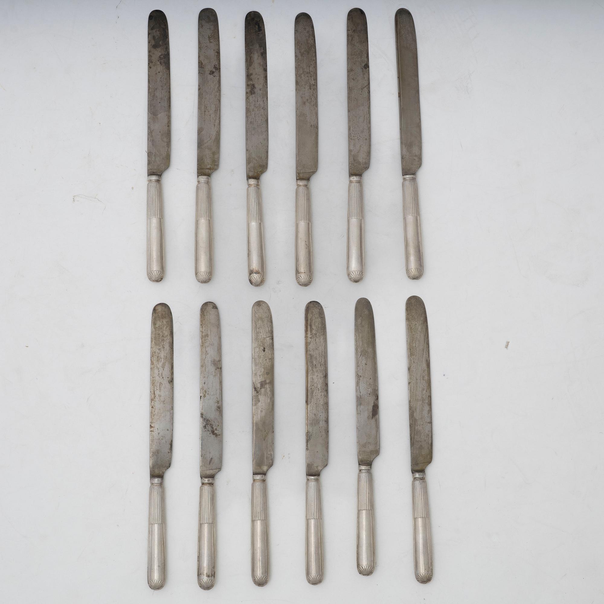 Empire, Jacob Fredric Granander, matknivar, 12 st, silver, Lidköping 1821.