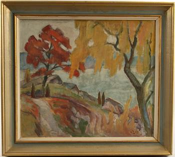 GÖSTA WESSTRÖM, olja på pannå, monogramsign o dat- 1947.