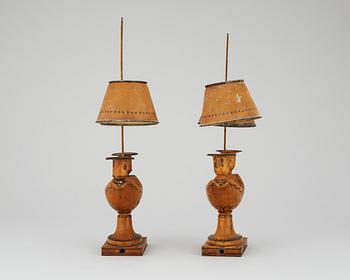 A pair of tole lamps, first half 19th century.
