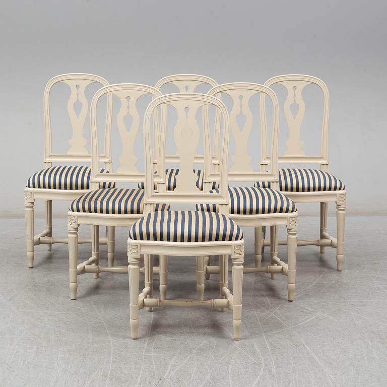 Six 20th century Swedish Gustavian style dining chairs from IKEA's 18th century collection.