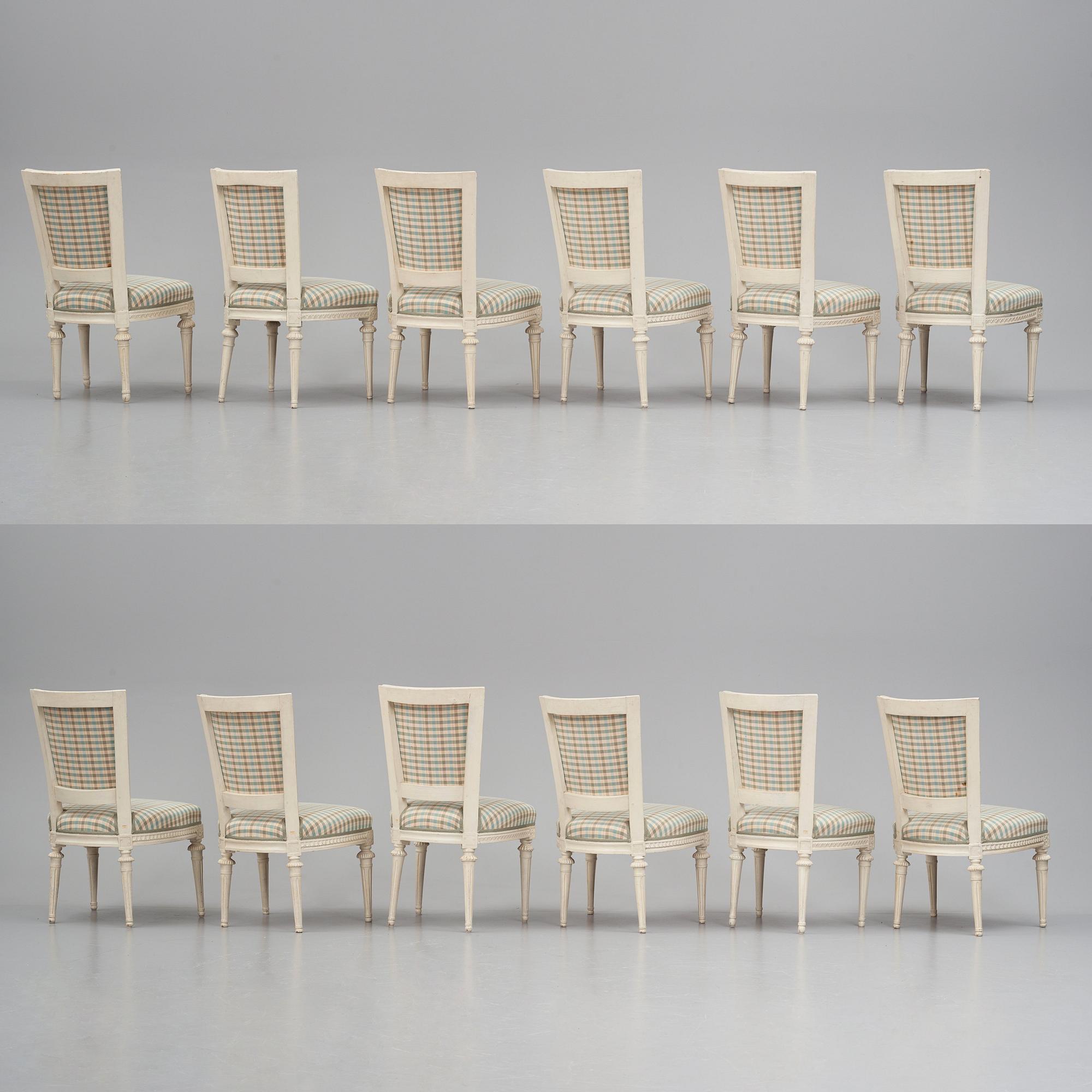 A matched set of twelve Gustavian chairs, second part of the 18th century.