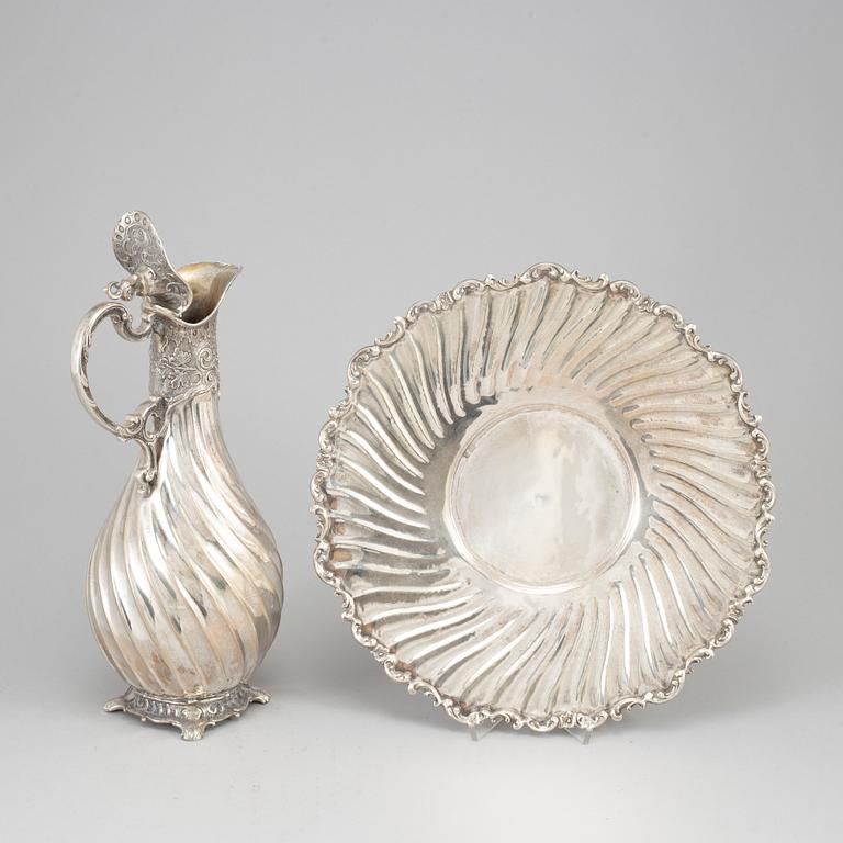 A Silver plated jug and a bowl, second half of the 20th century.