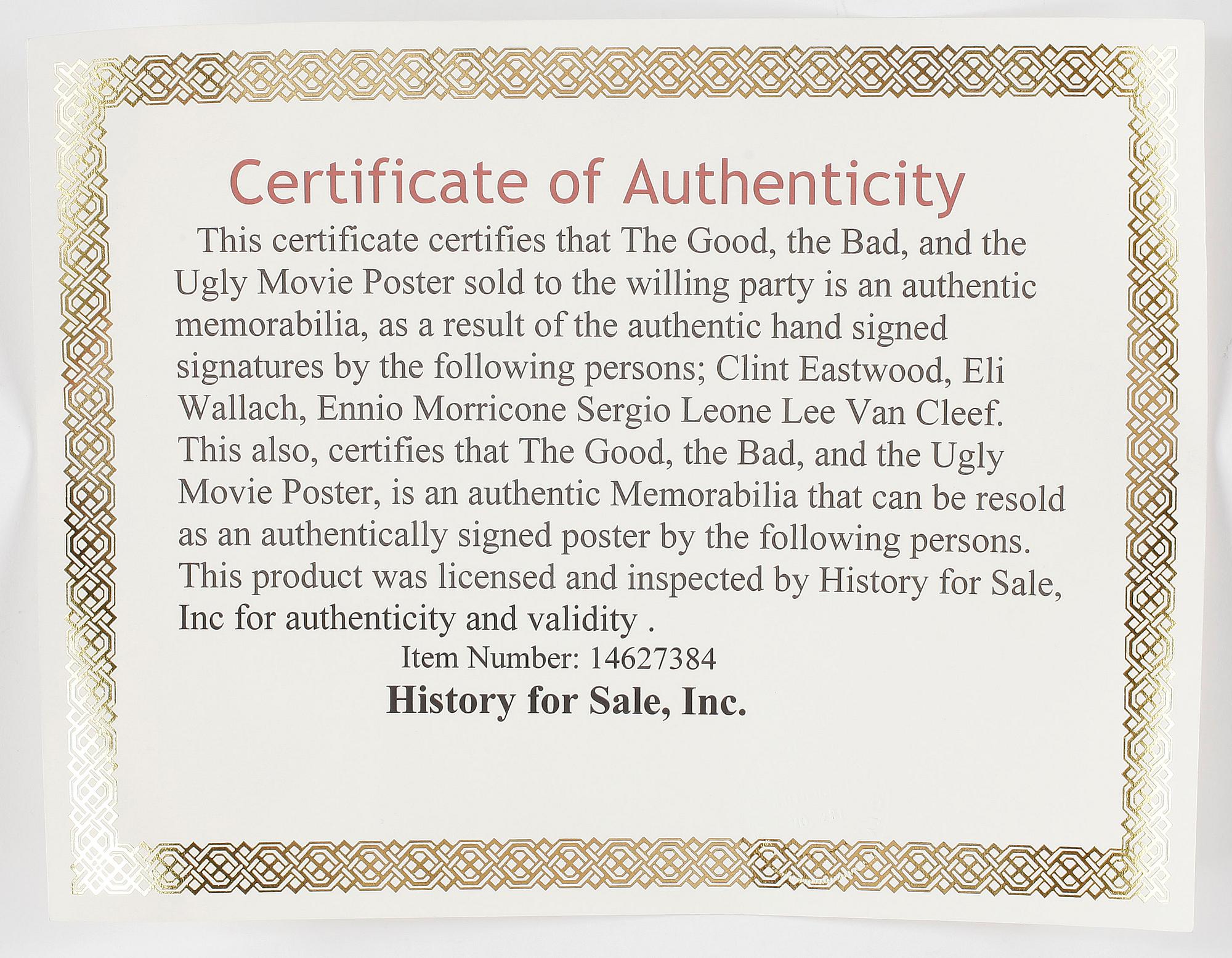 FILMAFFISCH, "The Good, the Bad and the Ugly, 5st egenhändiga signaturerbla Clint Eastwood.