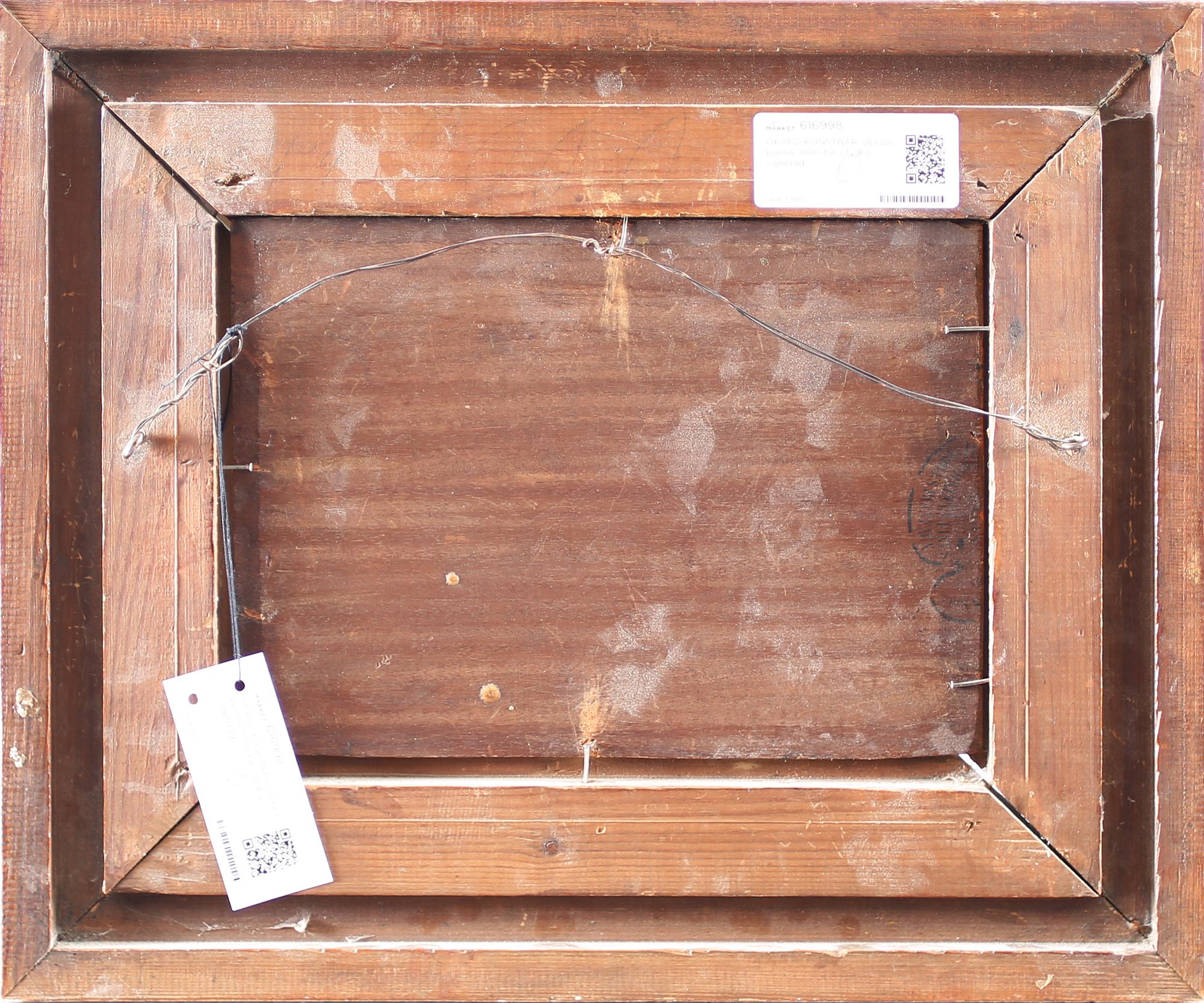 OKÄND KONSTNÄR, olja på pannå, 1800-tal, otydlig signerad.