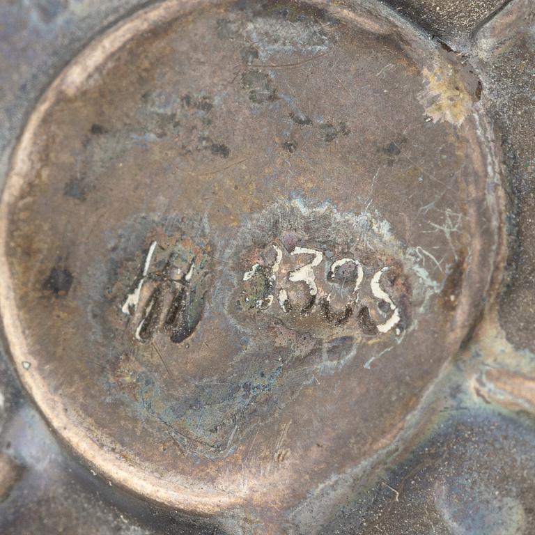 Brooch, Jugendstil, silver with red cabochon-cut stones.