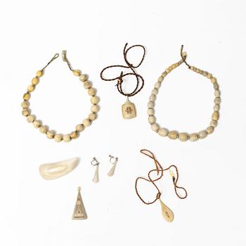 Sune Enoksson, a collection of seven pieces of jewellery, renindeer antler.