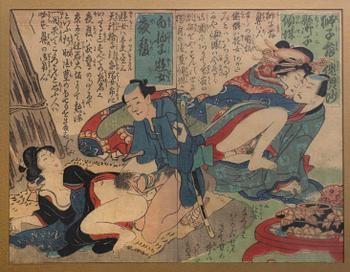 Four color woodcuts, Shunga Japan 19th Century.