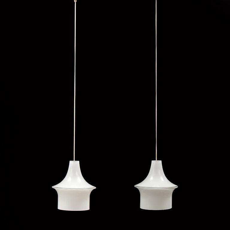 LISA JOHANSSON-PAPE, a pair of 'Pagodi' ceiling lights in glass, from Iittala, Finland.