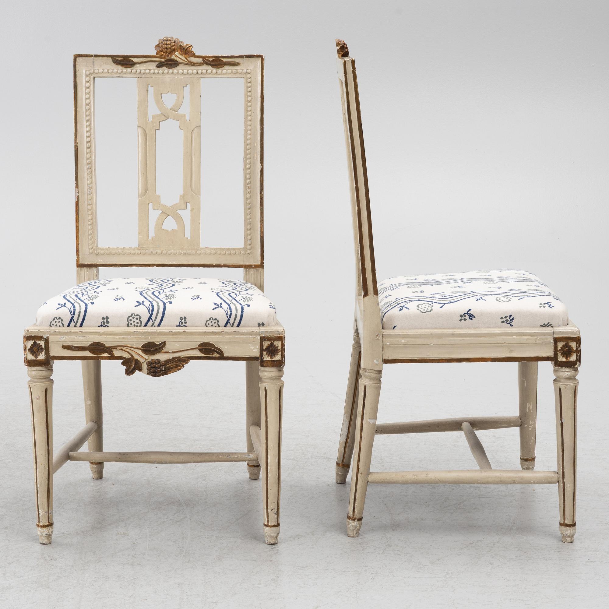 Four late-Gustavian chairs, Lindome, Sweden, around 1800.