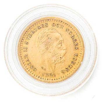 Guldmynt, Sverige, Oskar II, 5 kronor, 1881.