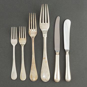 A silver cutlery, including 'Svensk Spets' and 'Svensk Rund', incl. GAB, CG Hallberg, 19/20th century (89 pc), 3171g.