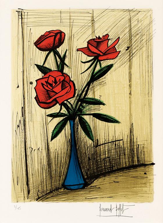 Bernard Buffet, "Trois roses dans un vase".