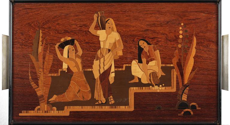 SERVERINGSBRICKA, "Egyptiska kvinnor", A Magnusson, Mjölby Intarsia, 1930-tal.