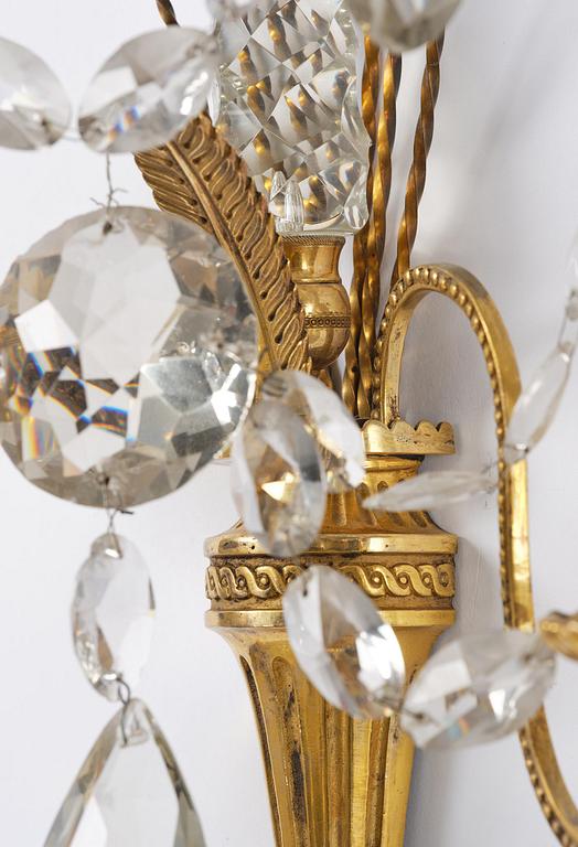 Vägglystrar, ett par, för två ljus, 1800-tal, Louis XVI-stil.