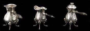 MINIATYRKANNOR, 3 st, silver, utländska stämplar. 1800/1900-tal. Total vikt ca 235 g.