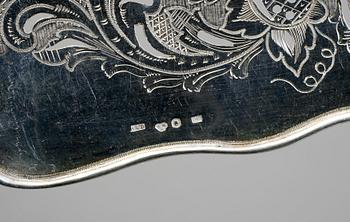 FISKSPADE samt UPPLÄGGNINGSSKEDAR, tot 3 delar, silver, bl.a. Nils Leonard Dahlström, Örebro, 1859. Total vikt 409 gram.