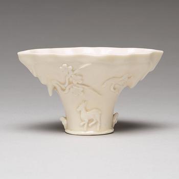 A blanc de chine libation cup, Qing dynasty, Kangxi (1662-1722).