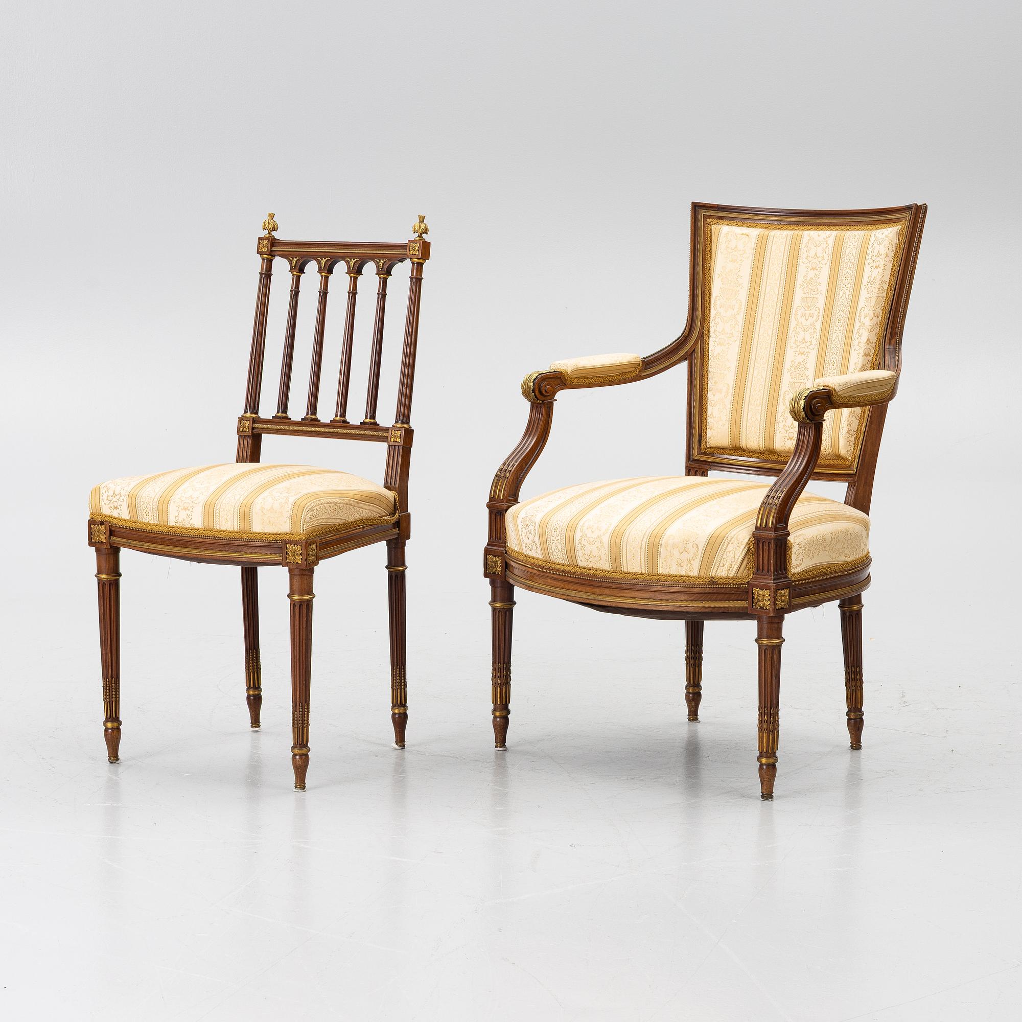 A seven-piece seating group, Louis XVI style, early 20th Century.