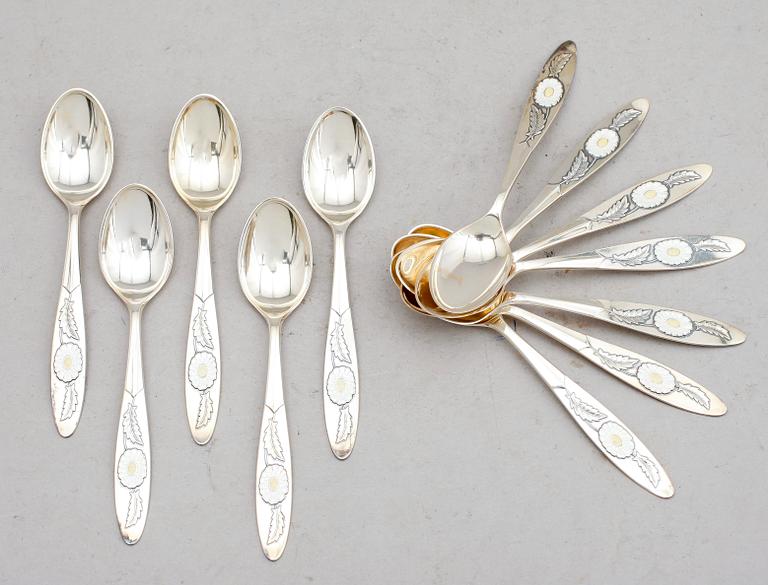 KAFFESKEDAR, 12 st, sterlingsilver, Th Martinsen, Norge. Vikt ca 98 g.